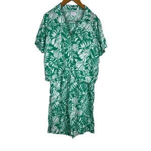 Nicole‎ Miller Womens Large Green White Tropical Linen Lounge Set Resort